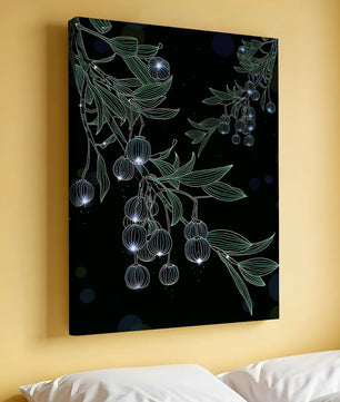 Elegante botanische Illustration mit leuchtenden Früchten und Blättern