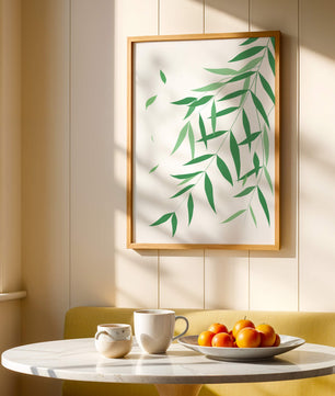 Illustration artistique de feuilles vertes élégantes sur fond noir