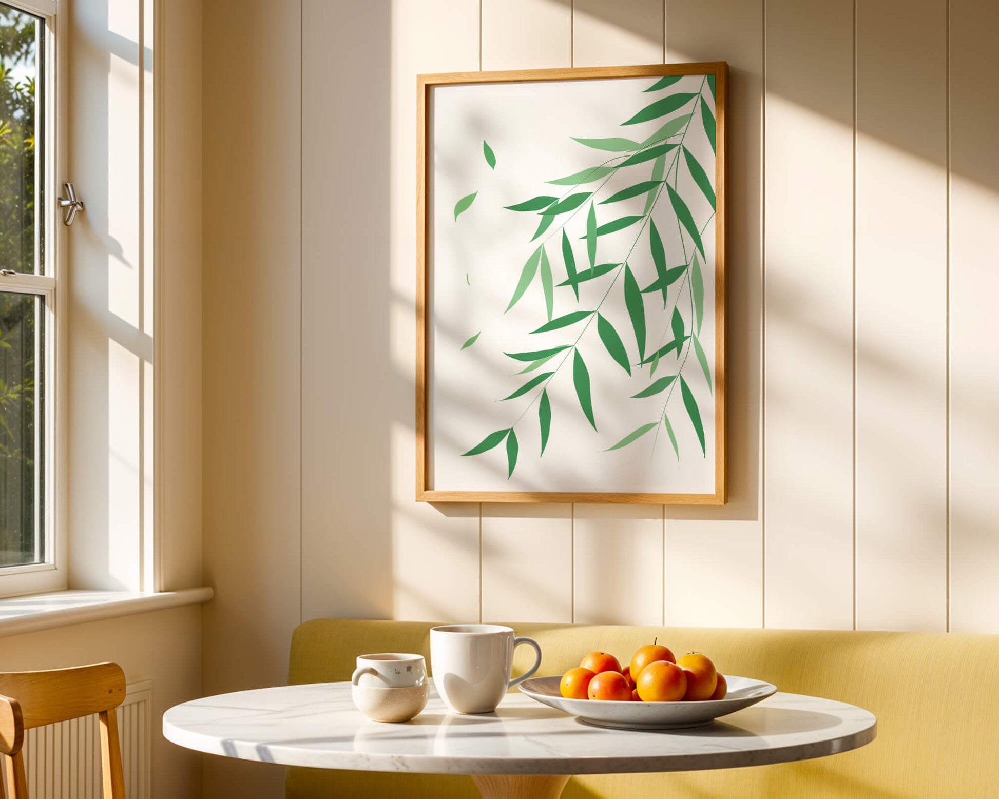Elegant green leaves on black background art illustration