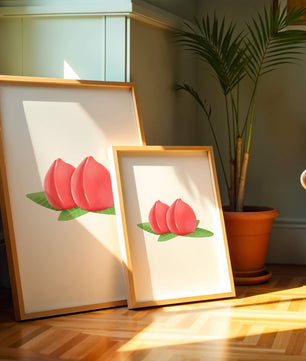 Ilustración realista de melocotones jugosos con hojas verdes