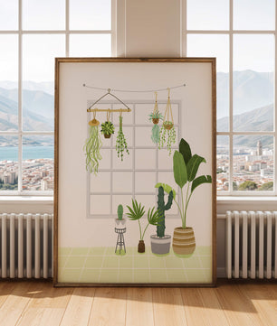 Decoración de interior con plantas colgantes y en macetas