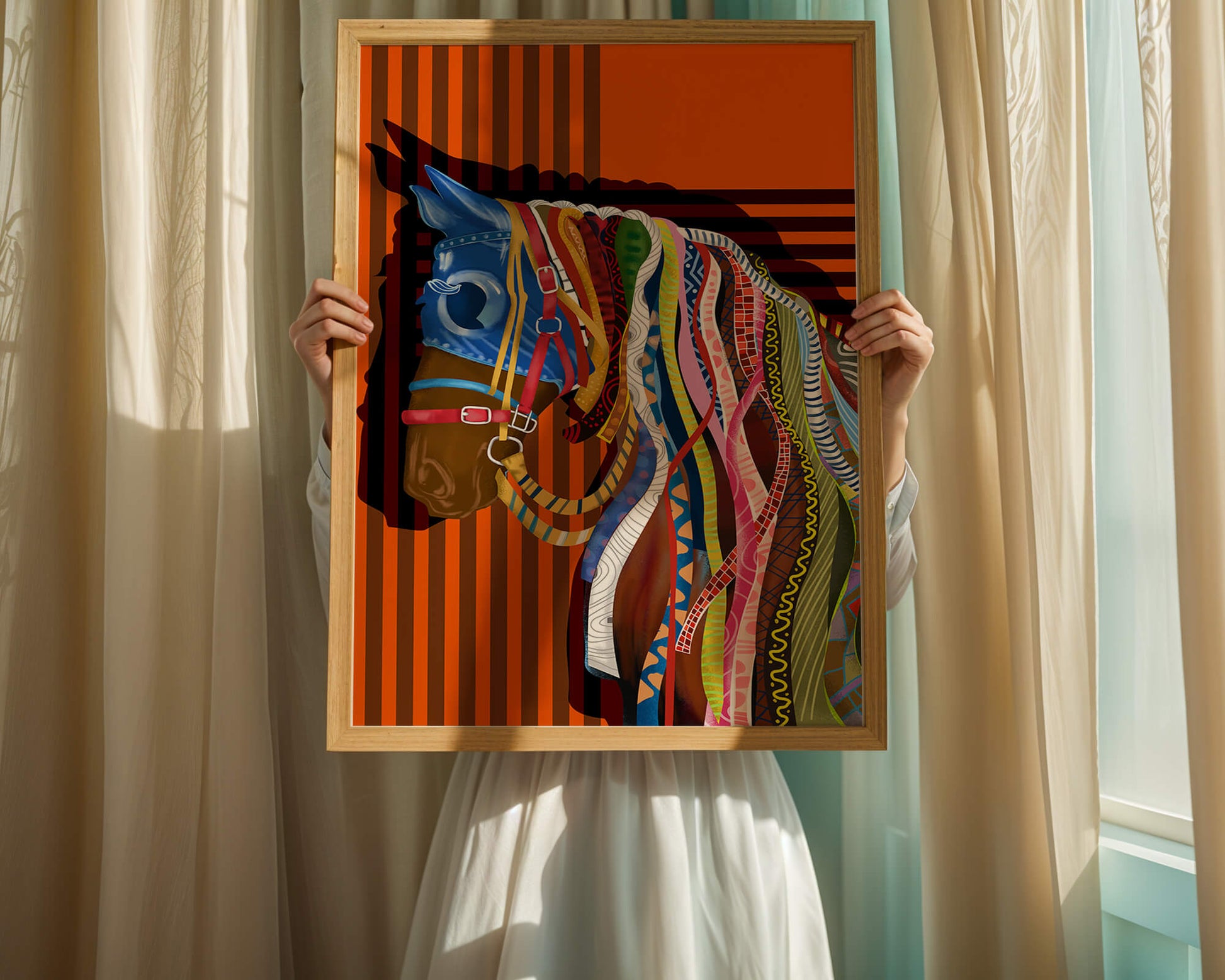 Colorful abstract horse art with intricate patterns