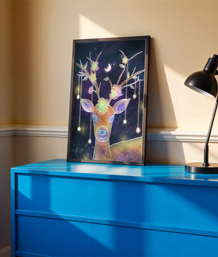 Illuminated Fantasy Deer with Floral Antlers and Hanging Stars - Mi tienda