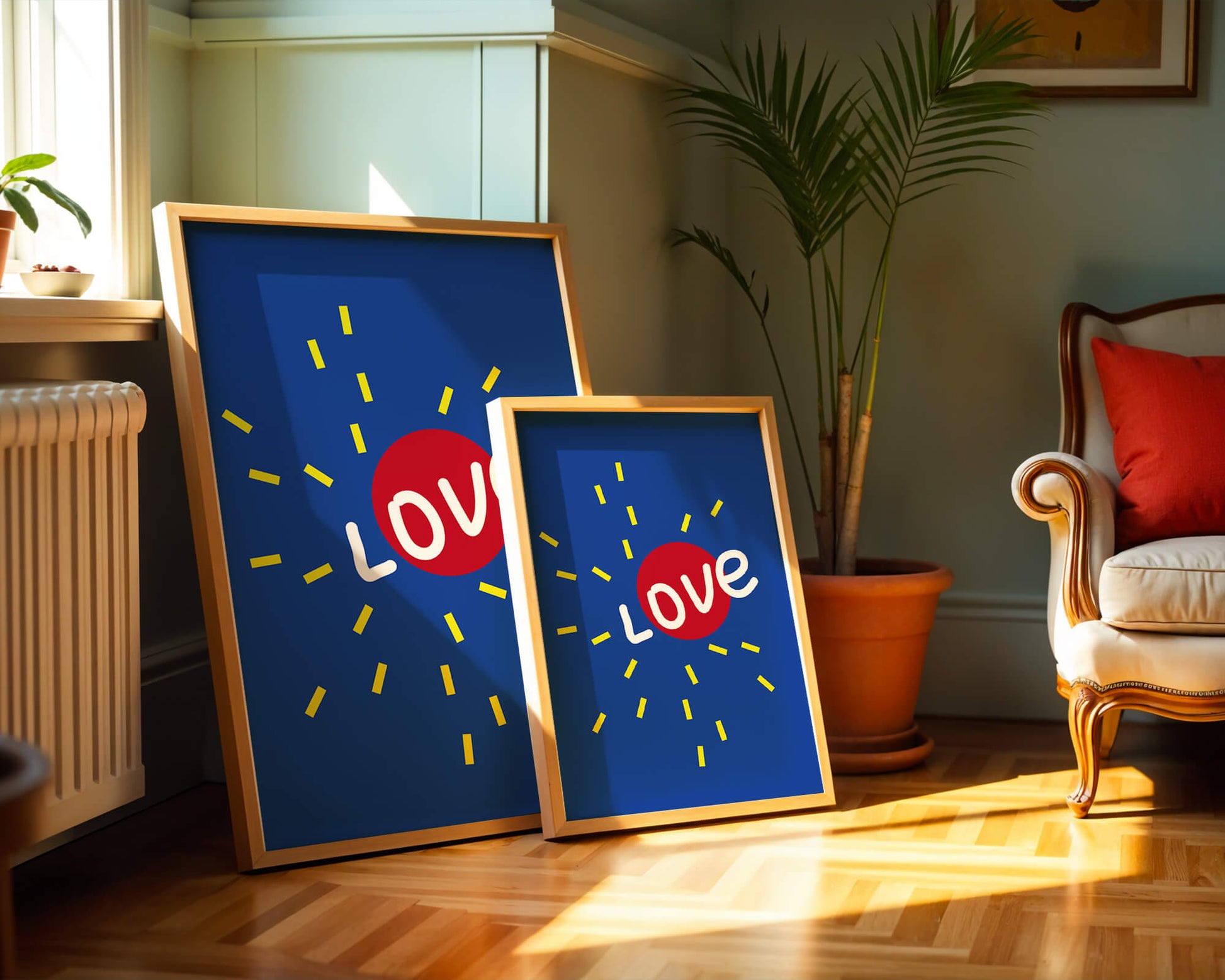 Colorful love-themed abstract design with bold elements