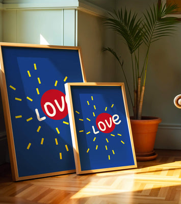 Colorful love-themed abstract design with bold elements