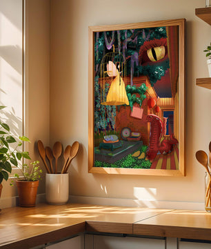 Jardín encantado con hada, serpiente y elementos misteriosos