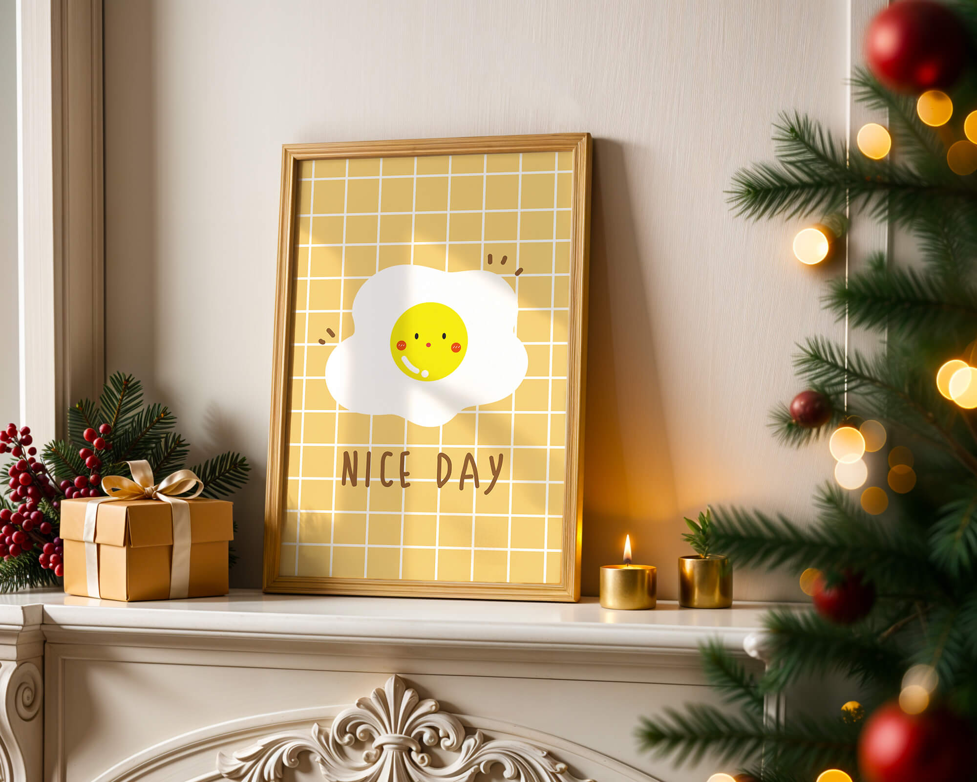 Cheerful egg illustration on yellow grid background