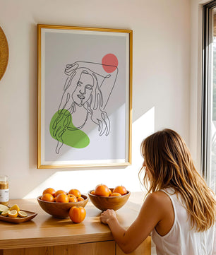 Line Art Portrait with Abstract Shapes in Minimalist Style - Mi tienda