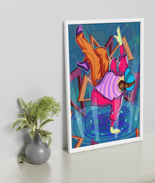 Colorful breakdancer in dynamic urban artwork