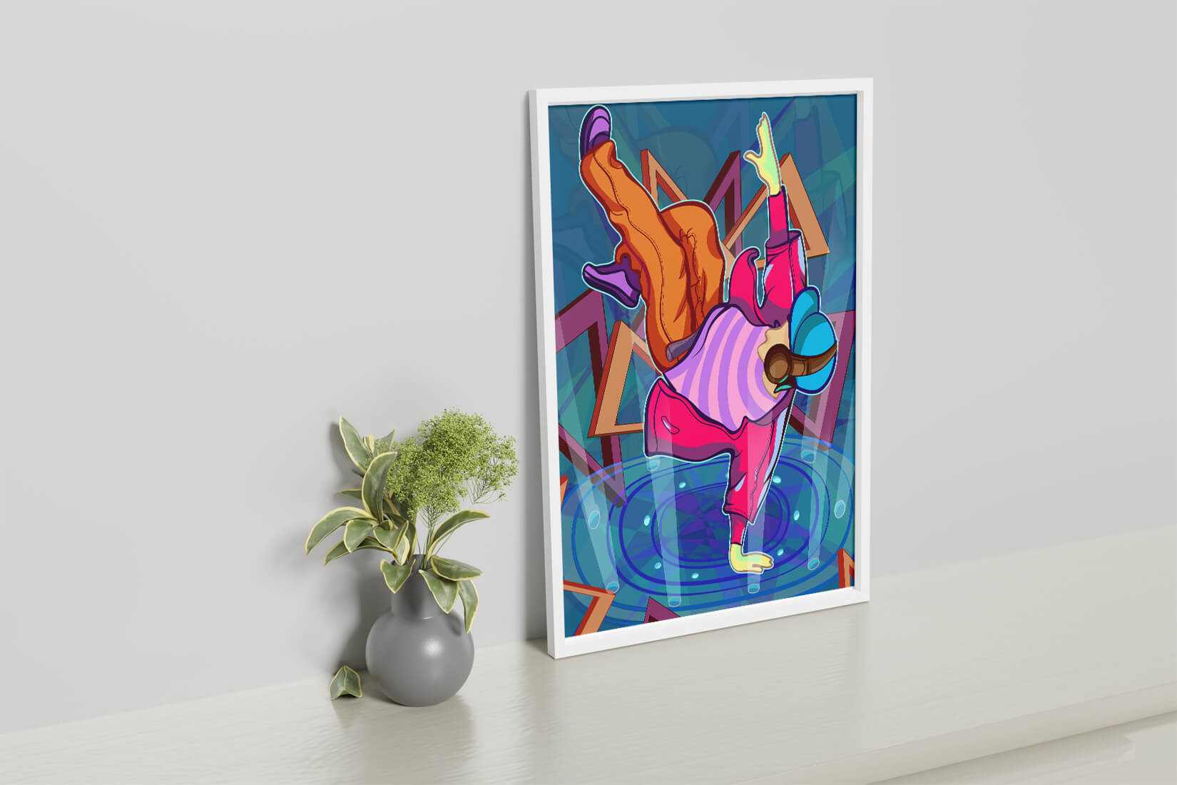 Colorful breakdancer in dynamic urban artwork