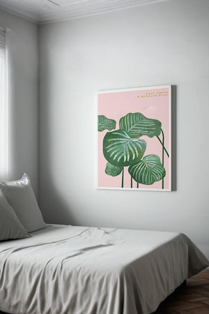 Abstract Botanical Green Leaves On Pink Background - Mi tienda
