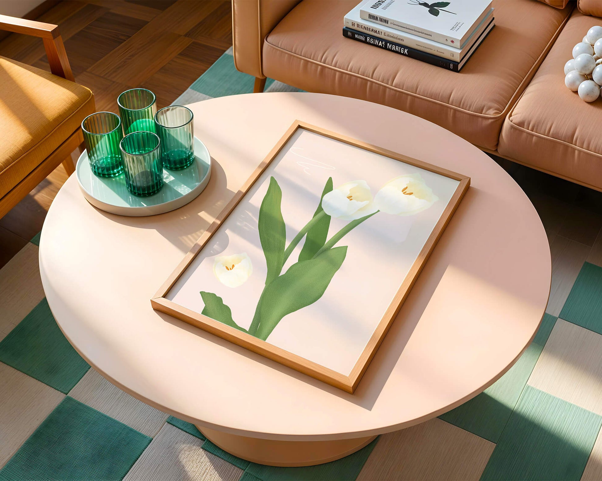 Elegant white tulips illustration on pastel background