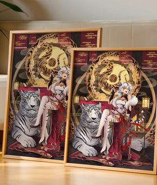 Elegant fantasy character with mystical tiger and ornate decor