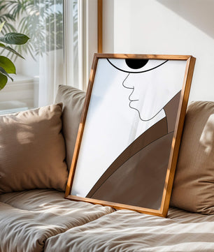 Abstract Portrait with Minimalist Lines and Brown Tones - Mi tienda