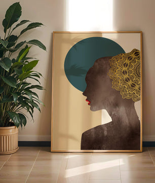 Elegant Silhouette with Gold Lace and Red Lips - Mi tienda