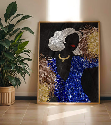 Abstract art with colorful foil textures and silhouette