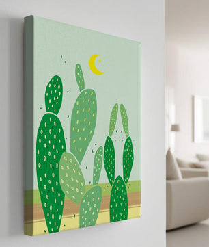 Desert cactus illustration with crescent moon