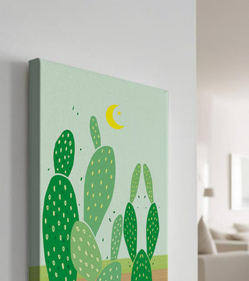 Desert cactus illustration with crescent moon
