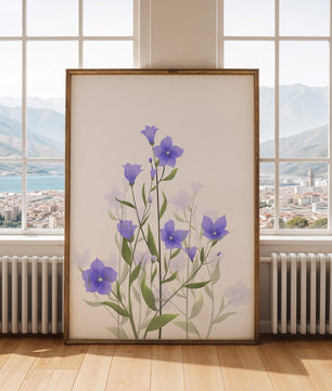 Elegant pastel blue flowers with green leaves on a white background