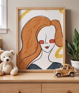Illustration Of A Woman With Red Hair And Minimalist Features - Mi tienda