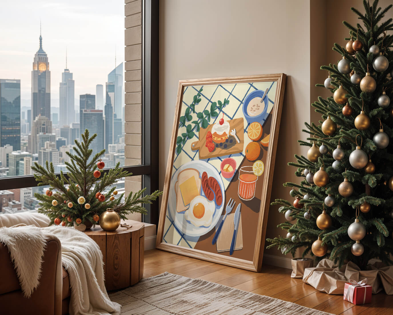 Desayuno encantador con jugo de naranja fresco y pasteles