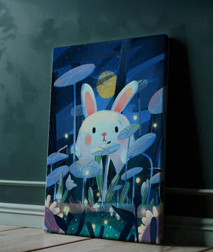 Cute rabbit in a dreamy moonlit forest