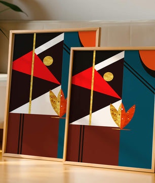 Arte abstracto geométrico con dorado y formas audaces