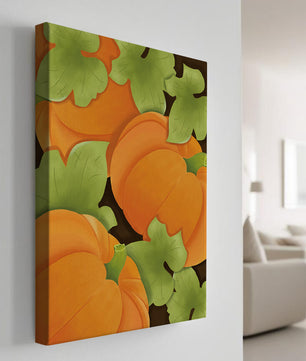 Colorful Pumpkin Pattern With Green Leaves