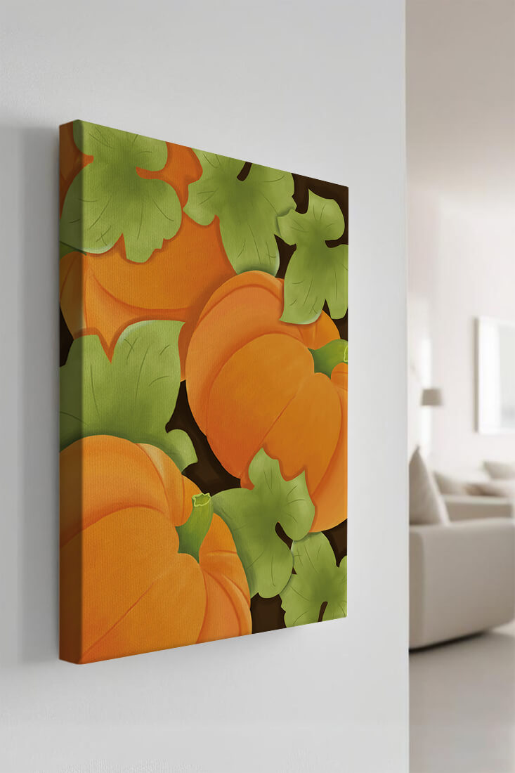 Colorful Pumpkin Pattern With Green Leaves