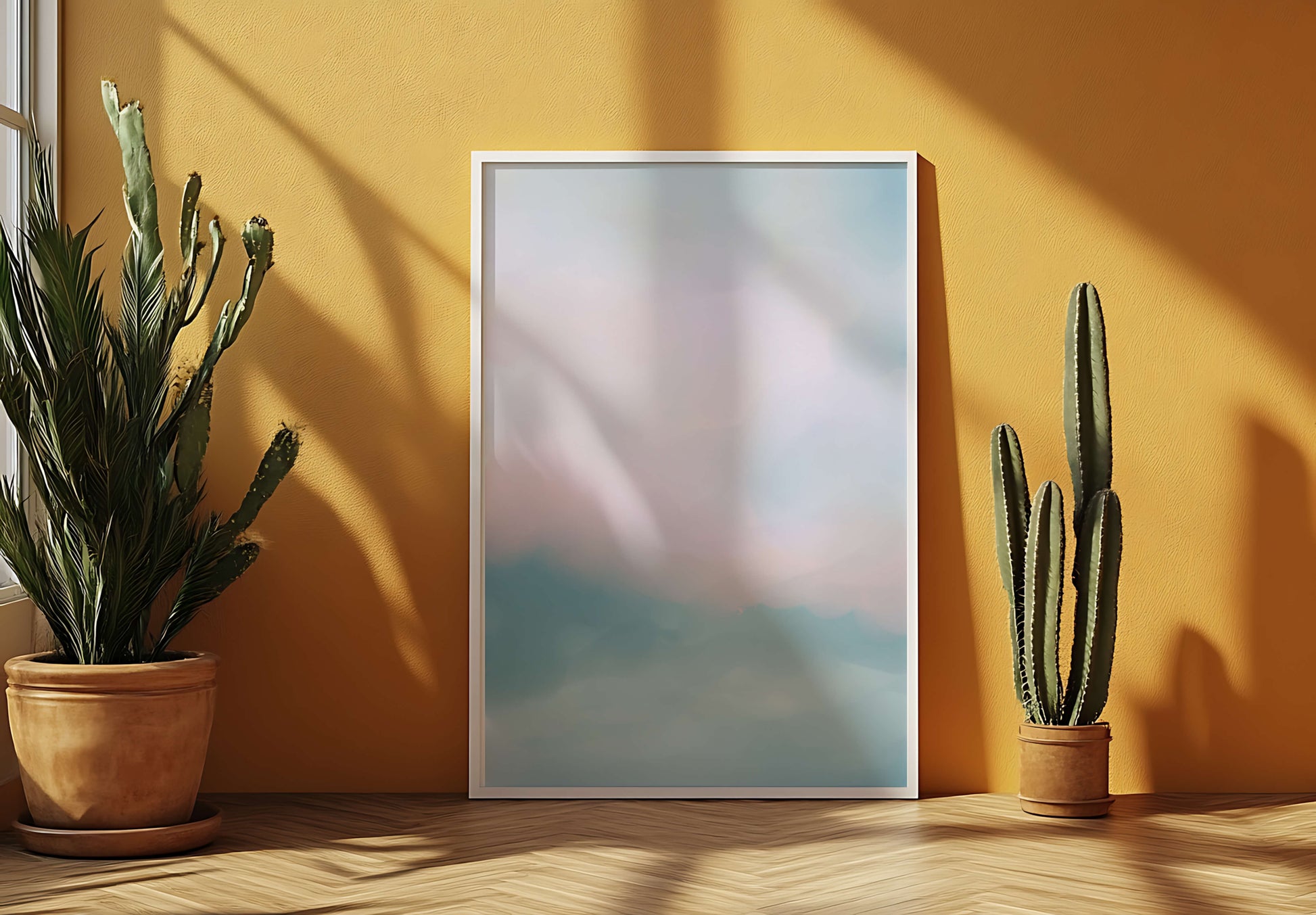 Paisaje de nubes abstracto con tonos suaves de rosa y azul