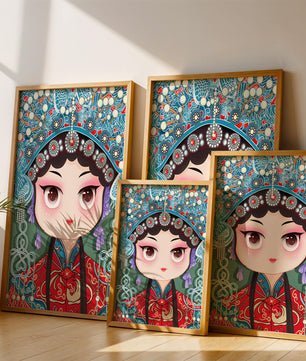 Cute Cartoon Character in Traditional Chinese Clothing with Intricate Headpiece