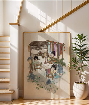 Charmante illustration des arts textiles traditionnels dans un cadre serein