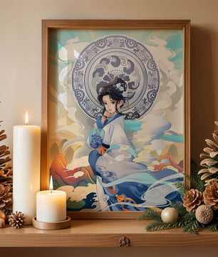 Elegantly Dressed Woman with Traditional Chinese Backdrop