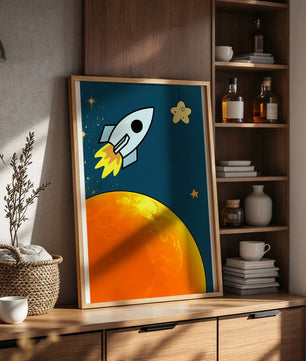Cartoon Rocket in Space with Yellow Star - Mi tienda