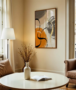 Abstract Art with Orange, Black, and Gold Brushstrokes - Mi tienda