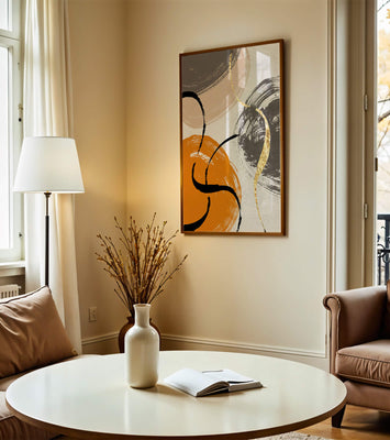 Abstract Art with Orange, Black, and Gold Brushstrokes