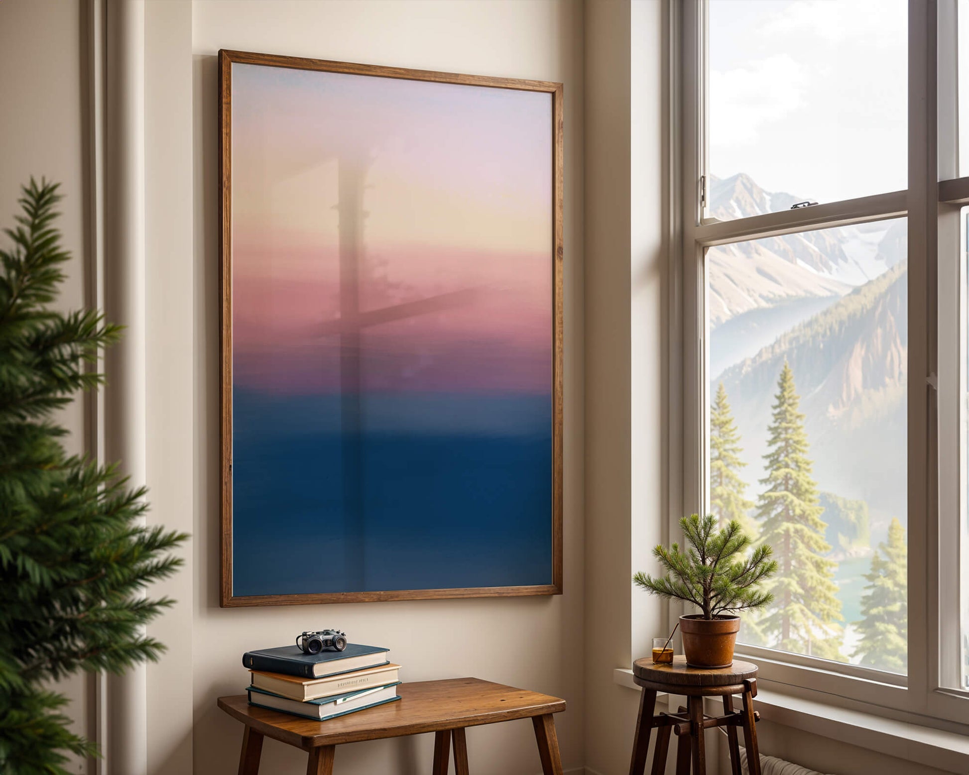 Atardecer abstracto y tranquilo sobre el océano con cielo degradado