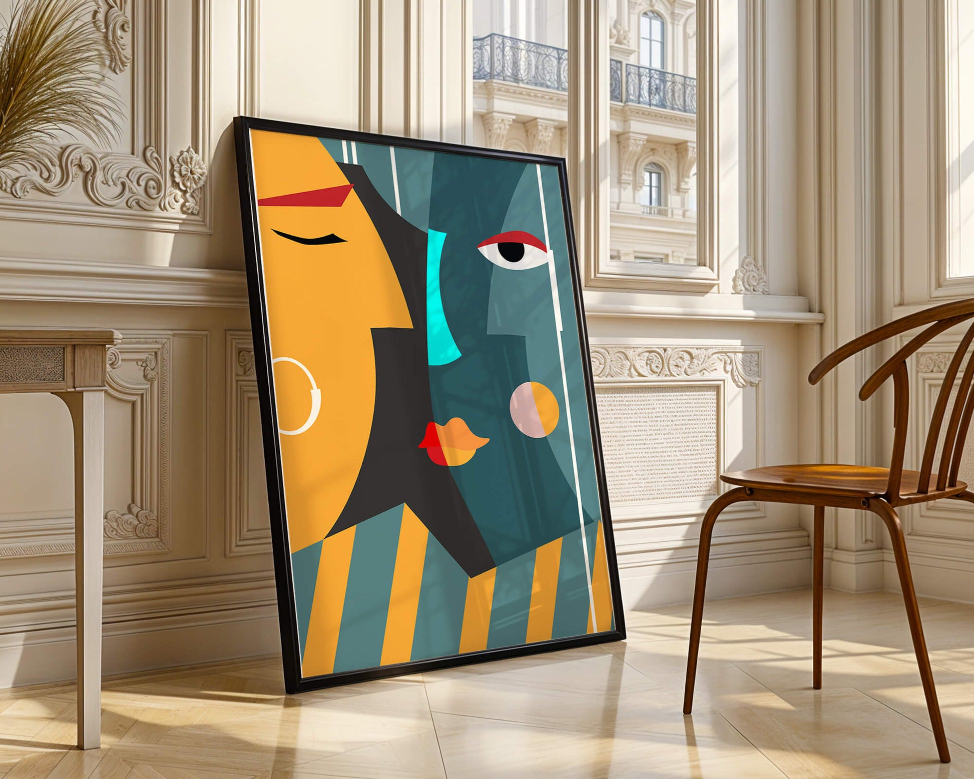 Arte geométrico abstracto con colores y formas audaces