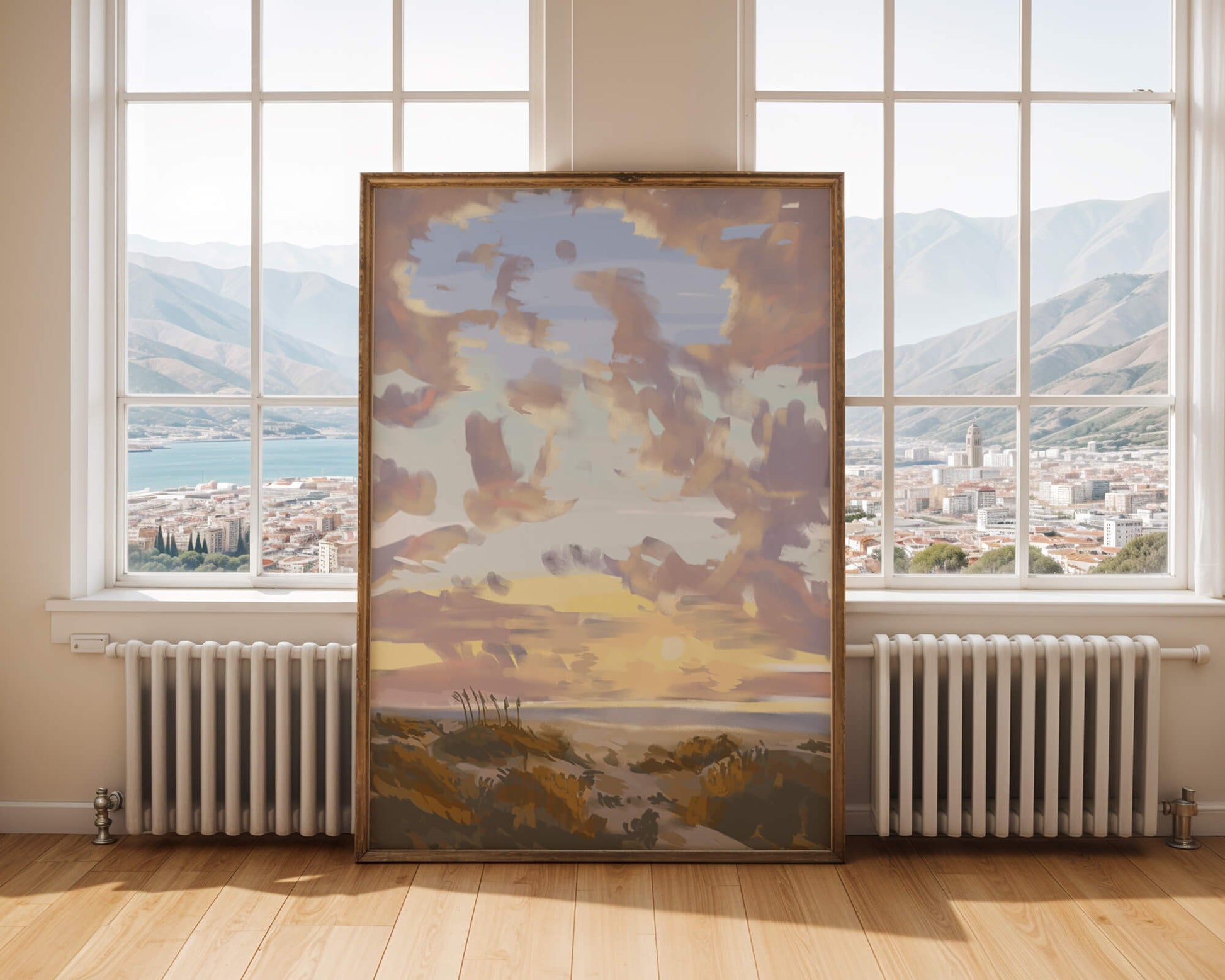Serene landscape with morning sky and open fields