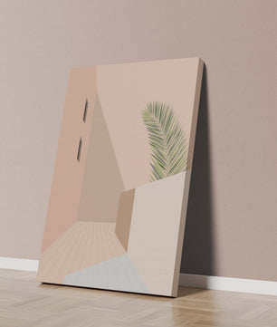 Moderne minimalistische Architekturszene mit Palmblatt