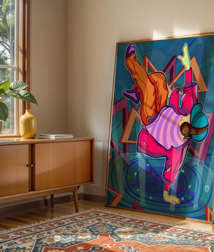 Colorful breakdancer in dynamic urban artwork
