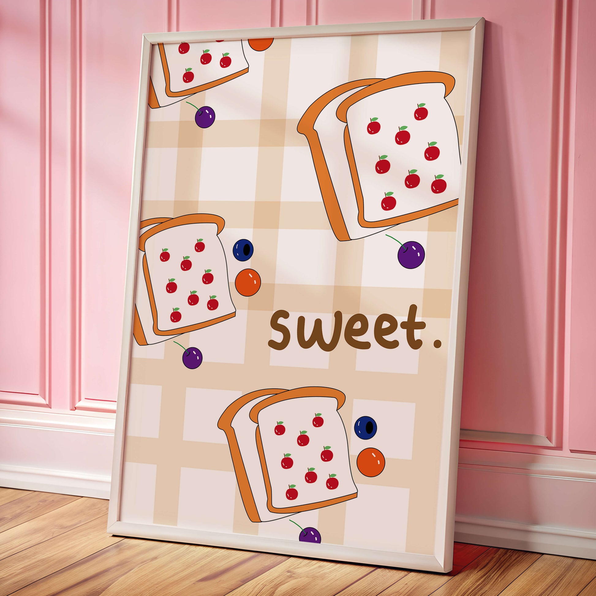 Playful toast pattern with fruit decor and text