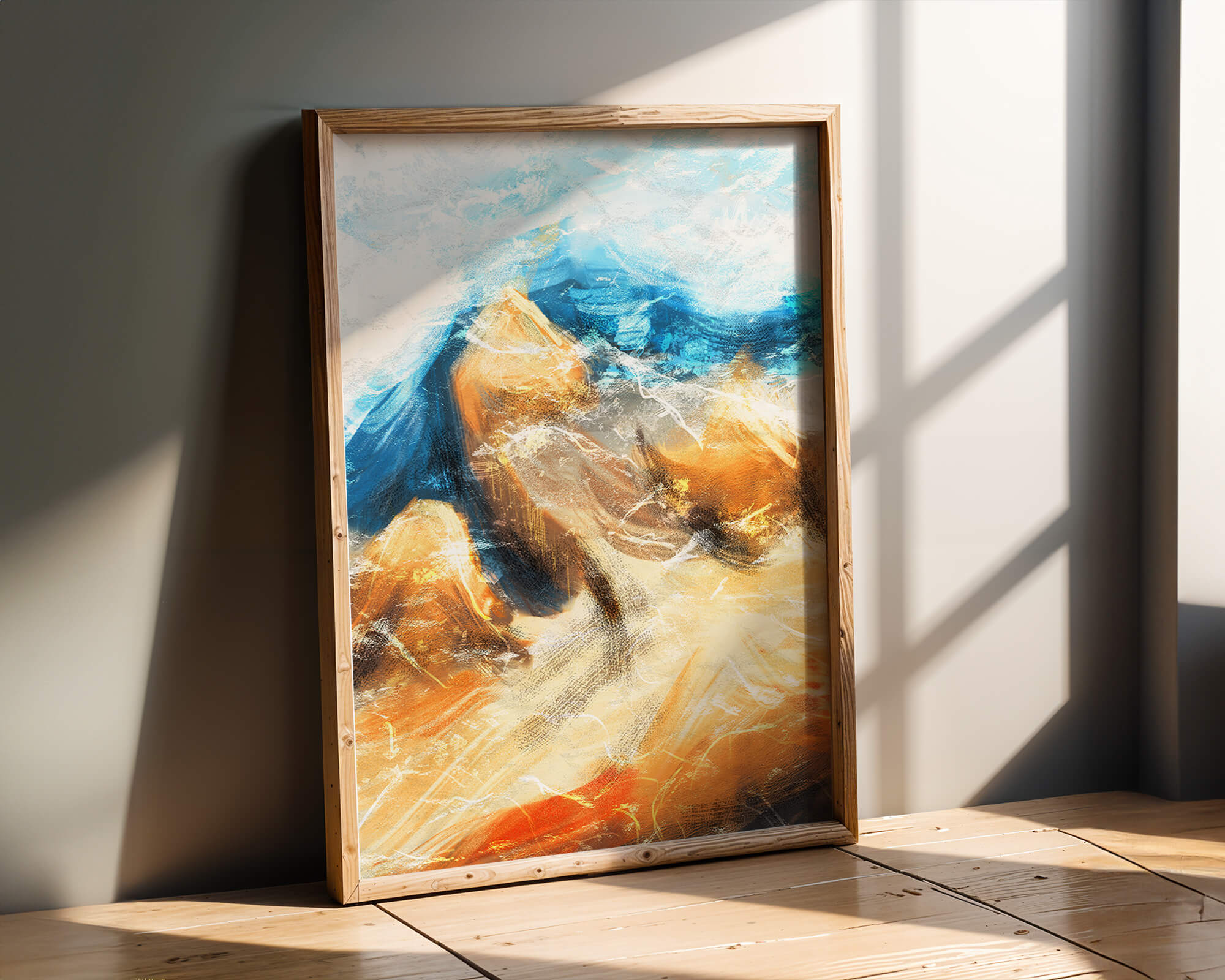 Abstract landscape with blue and golden hues