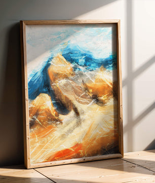 Paisaje abstracto con tonos azules y dorados