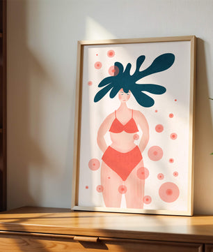 Abstract Illustration of a Woman in Swimwear with Creative Hair Design - Mi tienda