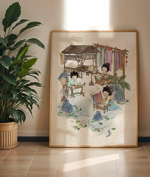 Charmante illustration des arts textiles traditionnels dans un cadre serein