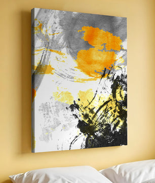 Abstract yellow and black watercolor splash with dynamic brushstrokes