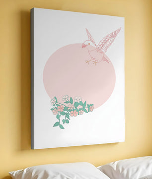Pájaro pastel con elementos florales en estilo minimalista