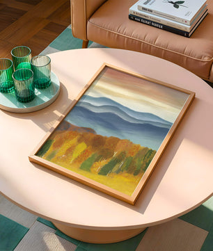 Autumn Mountain Landscape with Vibrant Trees and Colorful Sky