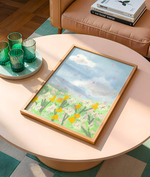 Paysage printanier avec nuages et fleurs